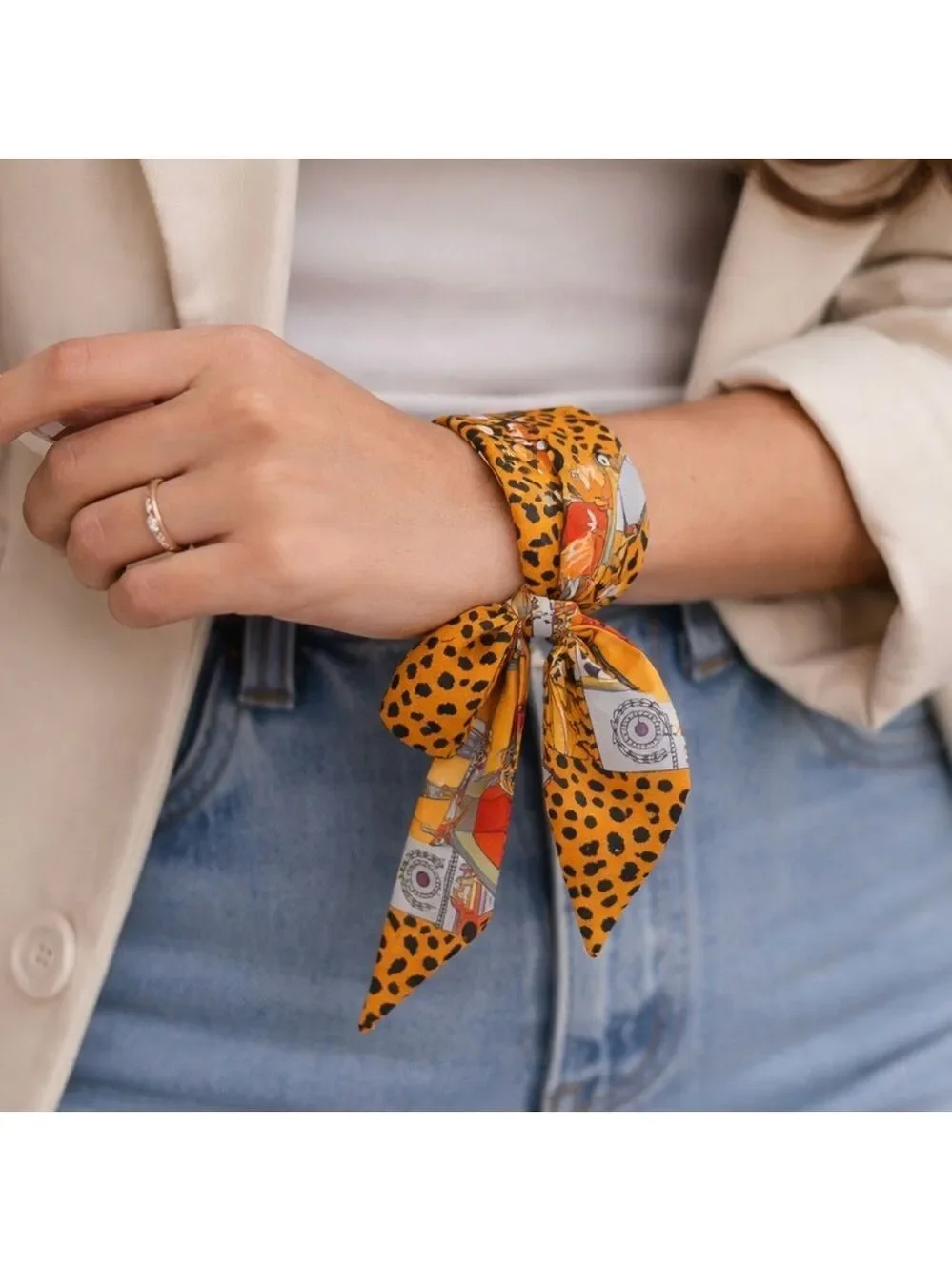 ORANGE LEOPARD CHEETAH PRINT SKINNY SCARF BAG HANDLE WRAP TIE PURSE HAIR RIBBON